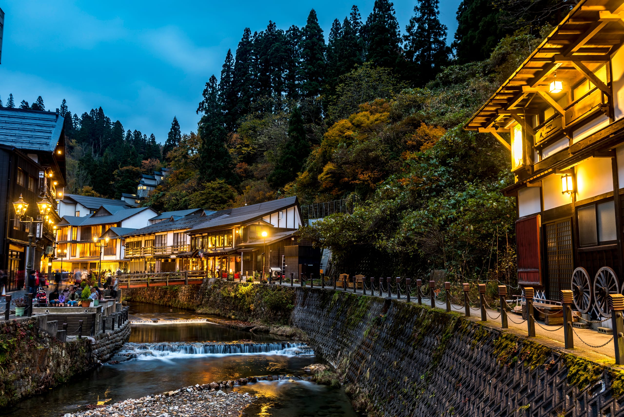 The inns of Ginzan, over the river